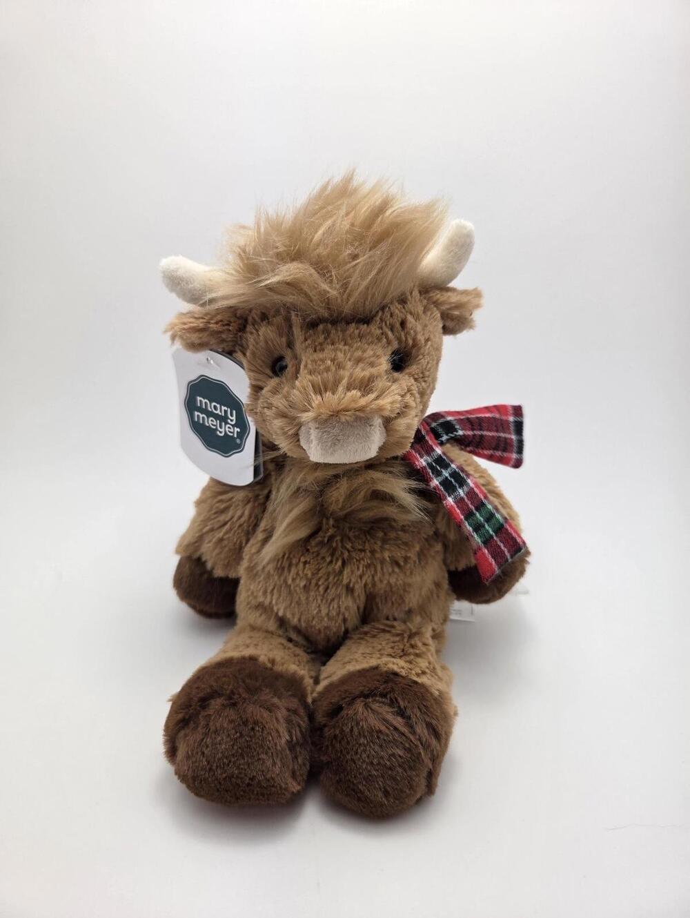 Mary Meyer Marshmallow Junior Nutmeg Highland Cow Plaid Scarf Soft (10inch)